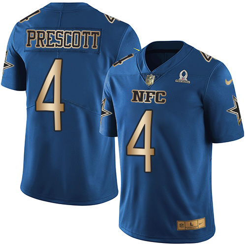 Nike Cowboys #4 Dak Prescott Navy Men's Stitched NFL Limited Gold NFC Pro Bowl Jersey